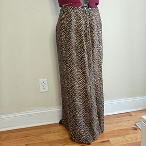 VALERIE STEVENS Maxi Long A-Line Skirt Silk Blend Brown Lined Chevron Size 12